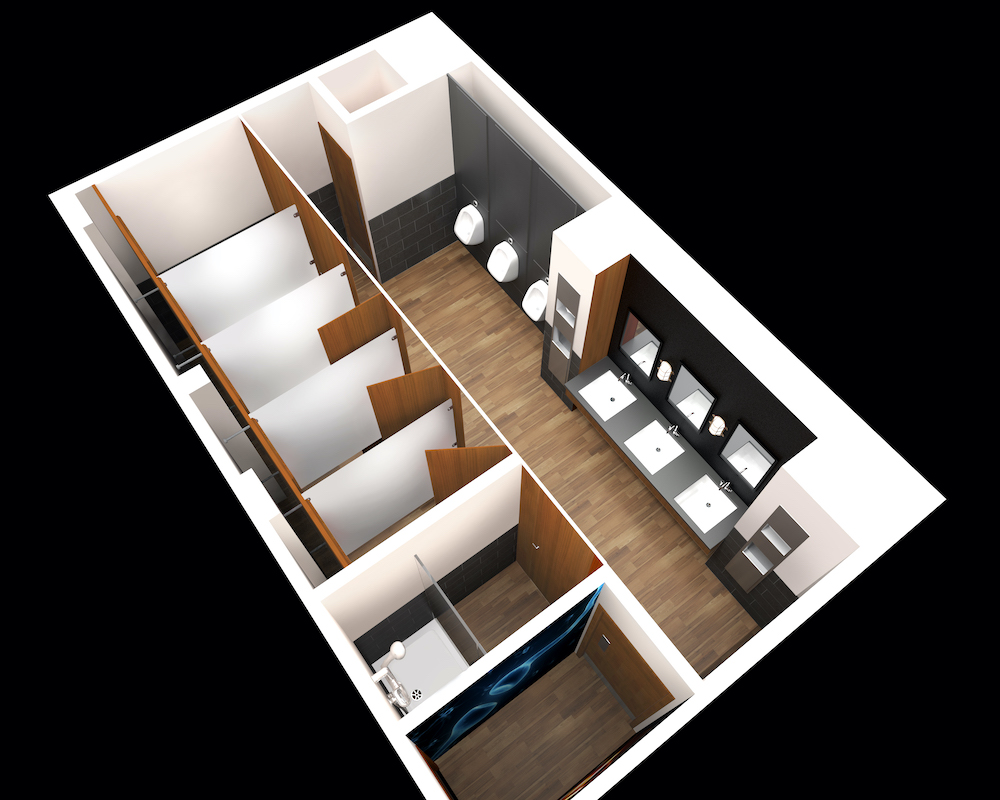 Washroom toilet cubicle configuration